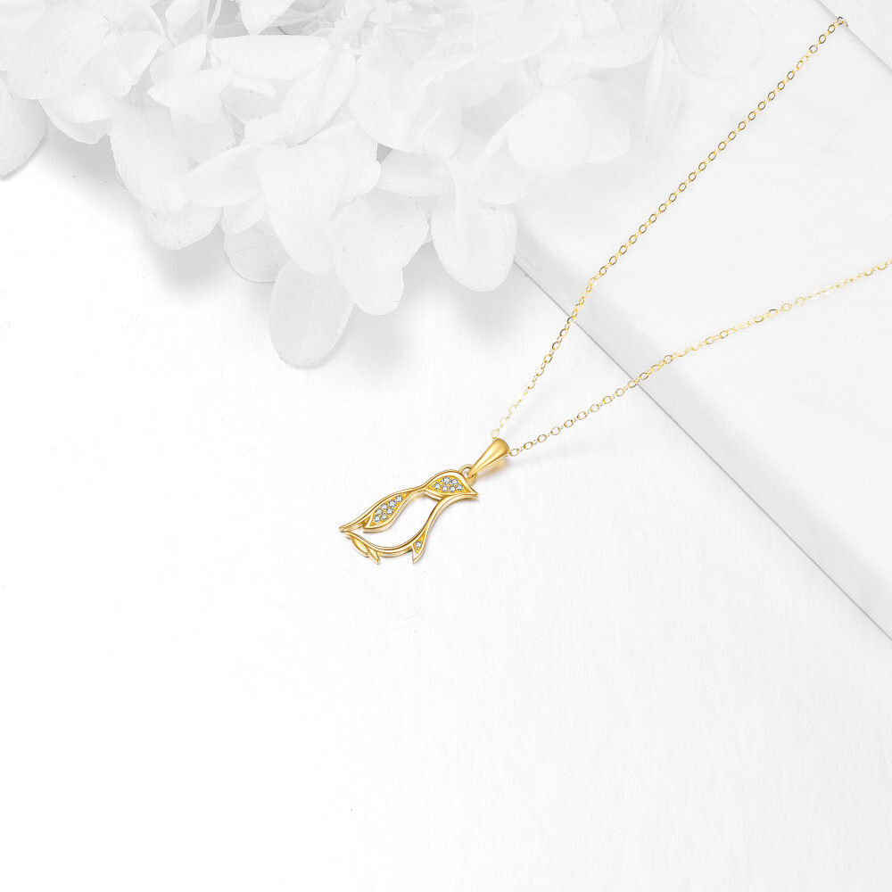 10K Gold Cubic Zirconia Penguin Pendant Necklace-3