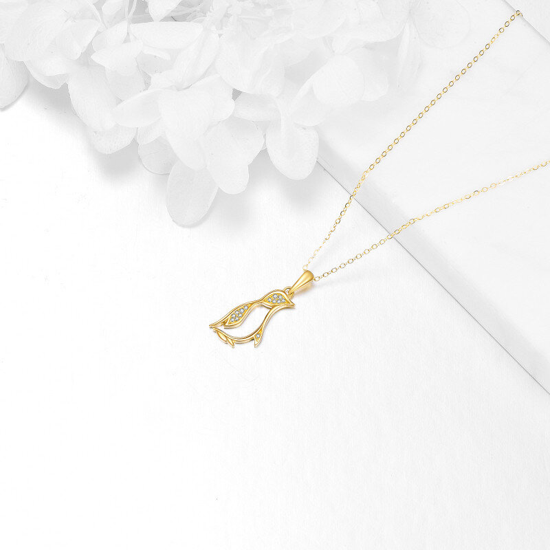 10K Gold Cubic Zirconia Penguin Pendant Necklace-3