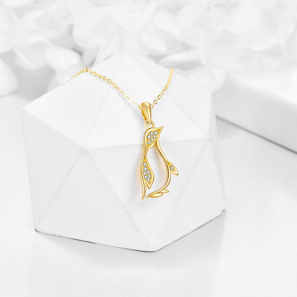 14K Gold Cubic Zirkonia Pinguin Anhänger Halskette-4