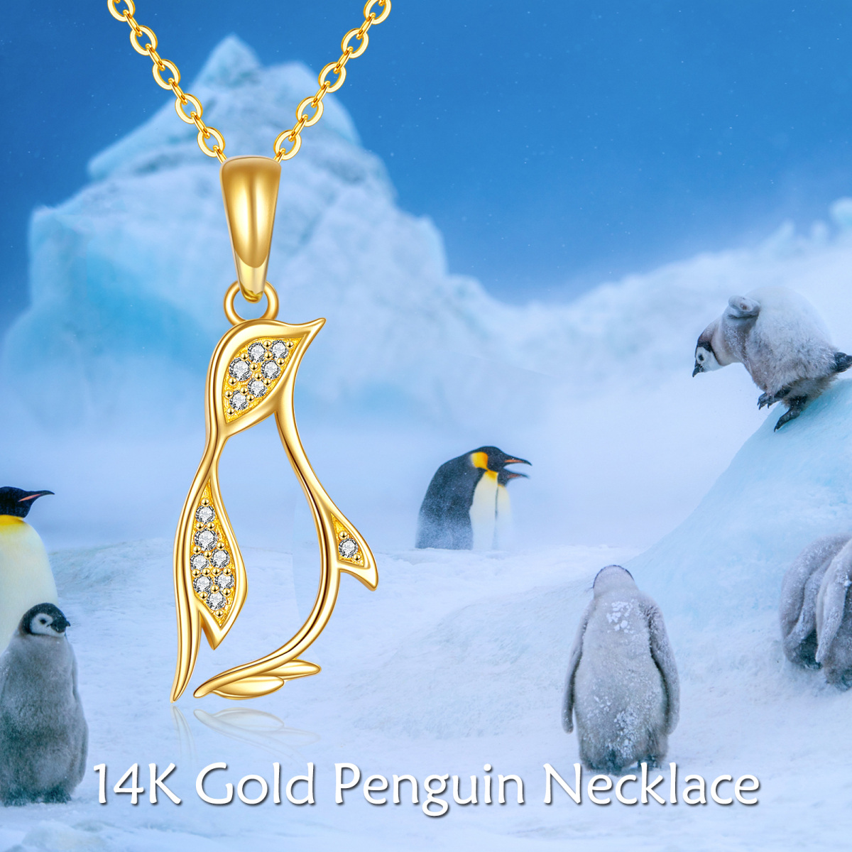 14K Gold Cubic Zirconia Penguin Pendant Necklace-5