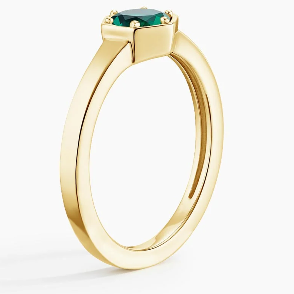 9K Gold pentagonal Lab Emerald Personalized Engraving & Wedding Ring-4