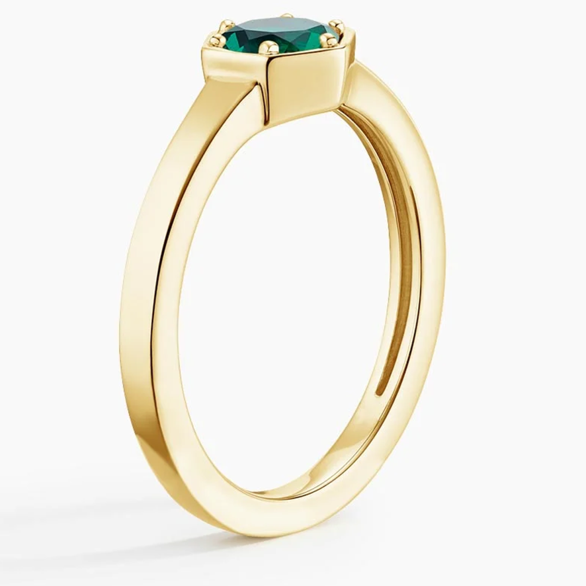 14K Gold pentagonal Lab Emerald Personalized Engraving & Couple Wedding Ring-4