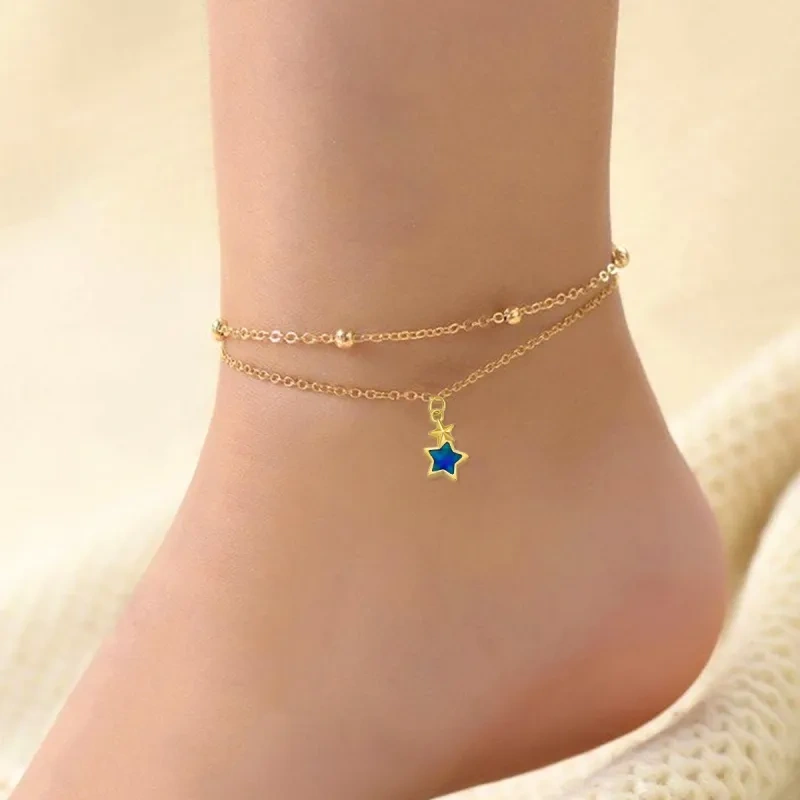 Bracelet en or 14K avec couches de pentagrammes-2