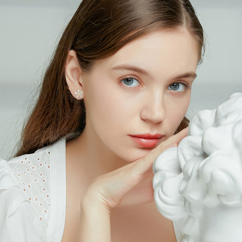 10K Gold Cubic Zirconia Peony Flower Stud Earrings-2