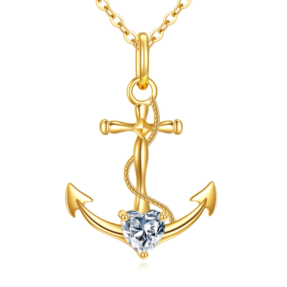 10K Gold Personalized Birthstone Anchor Cross Necklace for Women-1