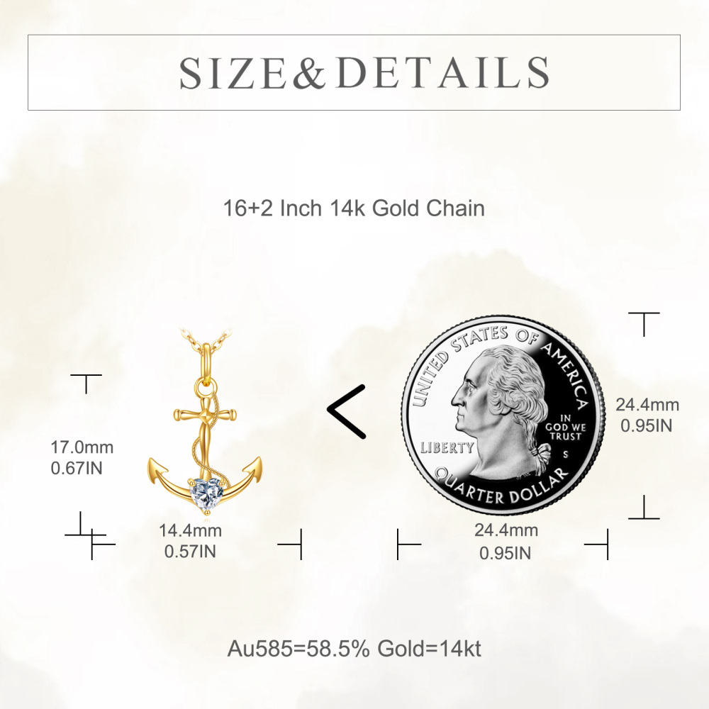 10K Gold Personalized Birthstone Anchor Cross Necklace for Women-6