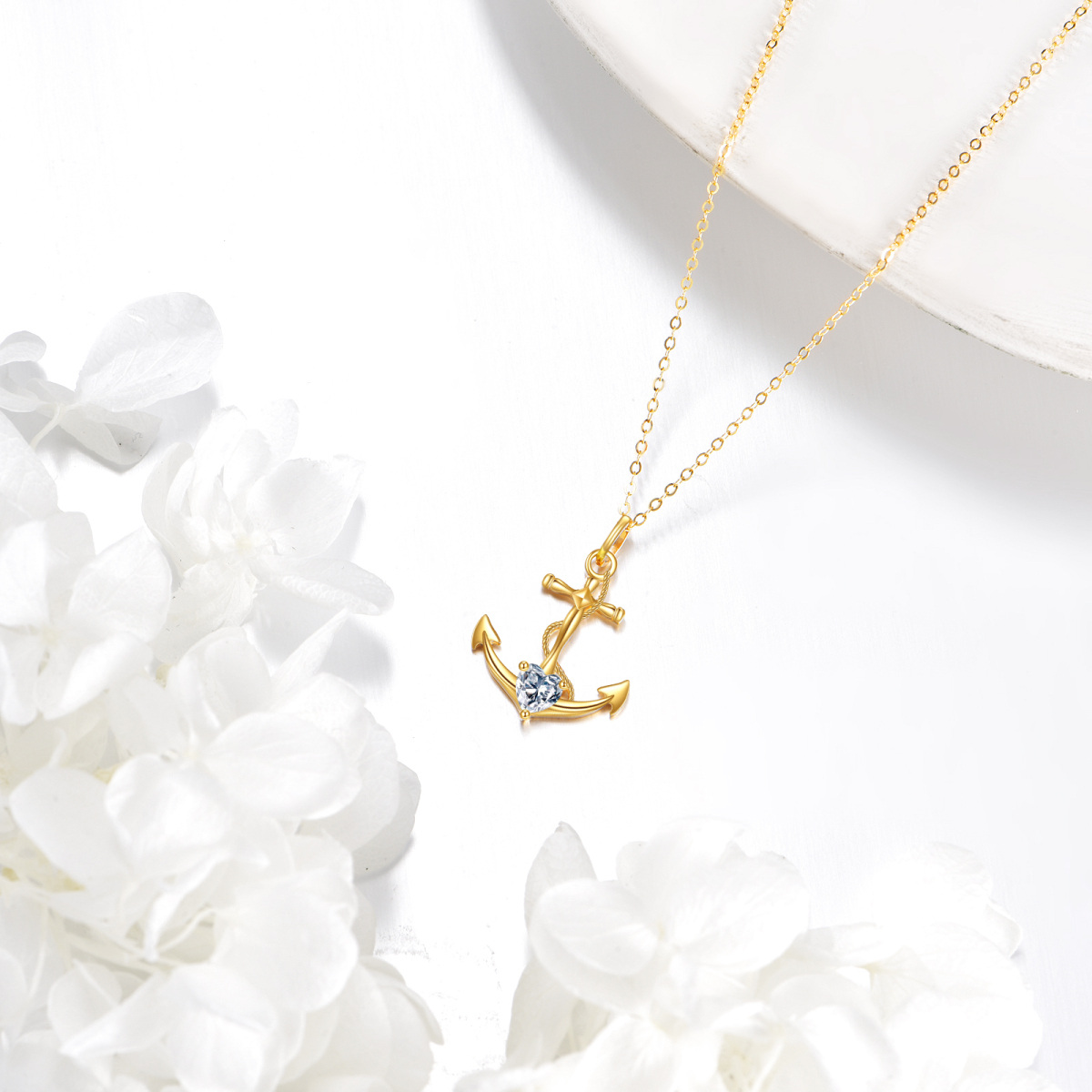 14K Gold Personalized Birthstone Anchor Cross Necklace for Women-5