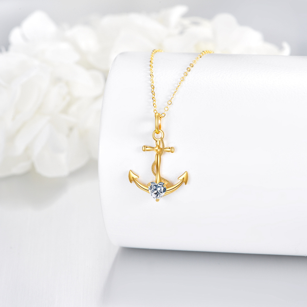 10K Gold Personalized Birthstone Anchor Cross Necklace for Women-5