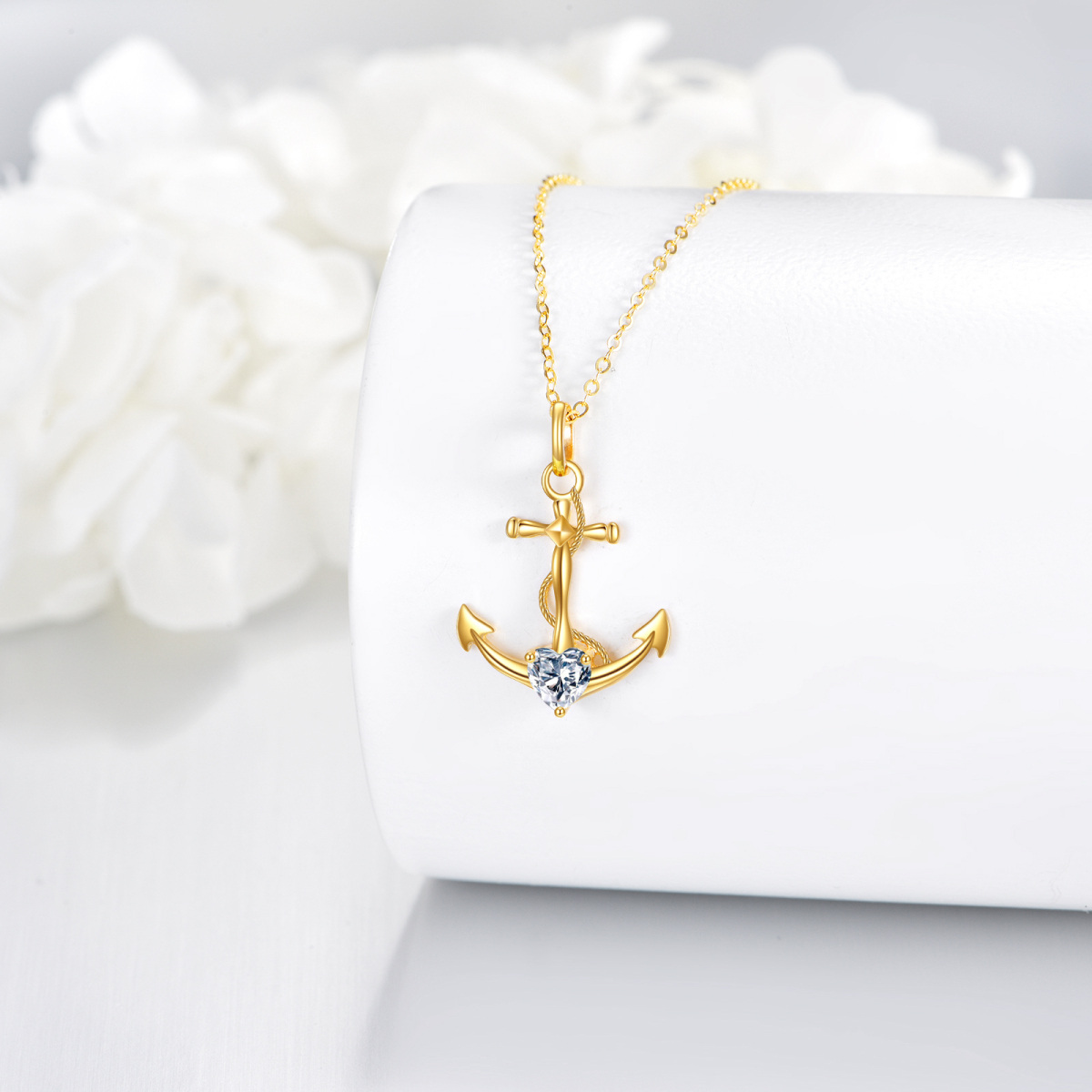 14K Gold Personalized Birthstone Anchor Cross Necklace for Women-6