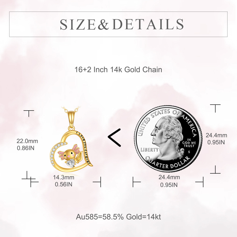 10K White Gold Cubic Zirconia & Personalized Birthstone Axolotl & Heart Pendant Necklace with Engraved Word-3