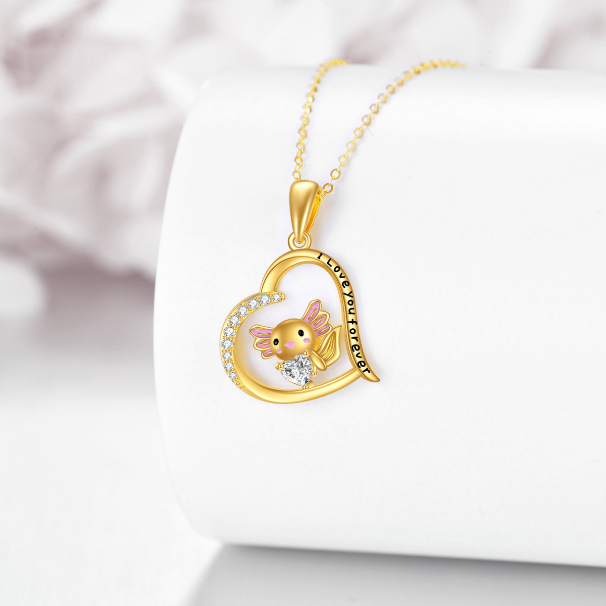 14K Gold Personalized Birthstone Axolotl Heart Necklace for Women-5