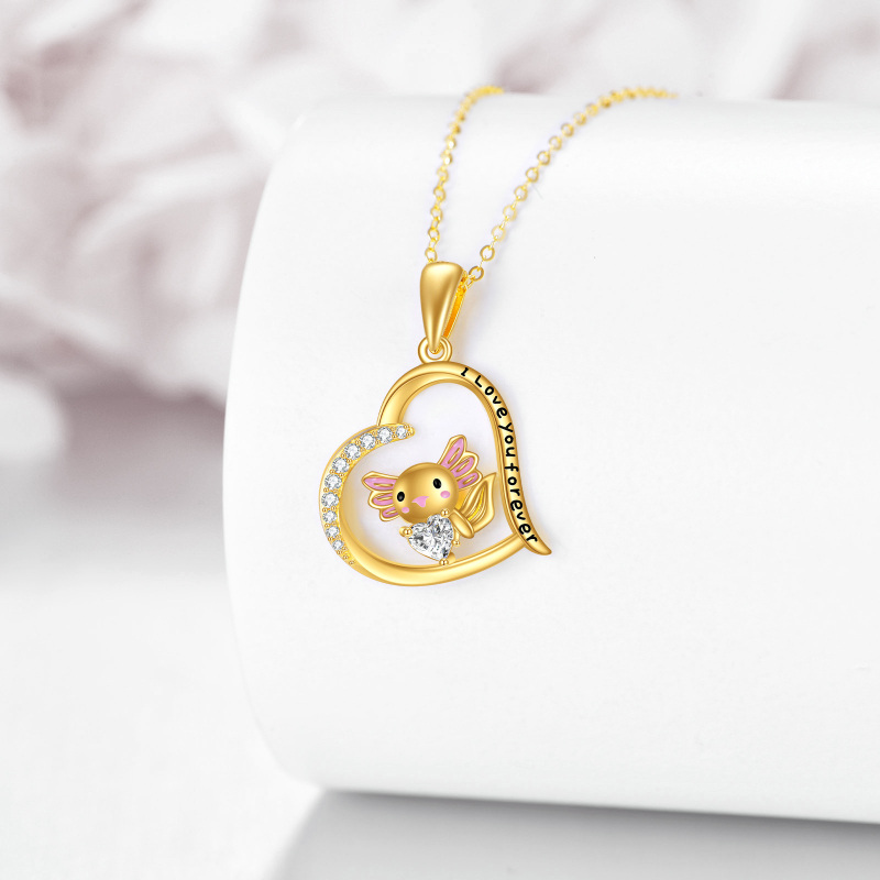 10K White Gold Cubic Zirconia & Personalized Birthstone Axolotl & Heart Pendant Necklace with Engraved Word-5