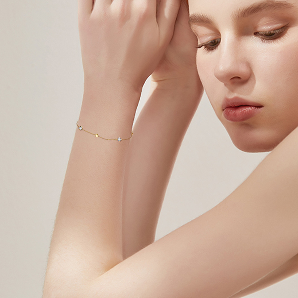 Personalisiertes Perlenarmband aus 14 Karat Gold mit Geburtssteinen für Frauen-2