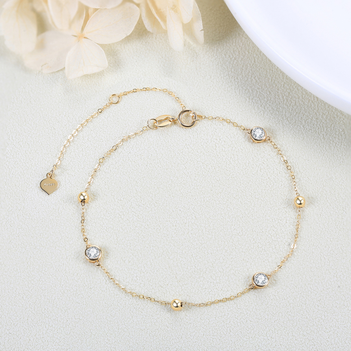 14K Gold Personalized Birthstone Bead Bracelet for Women-3