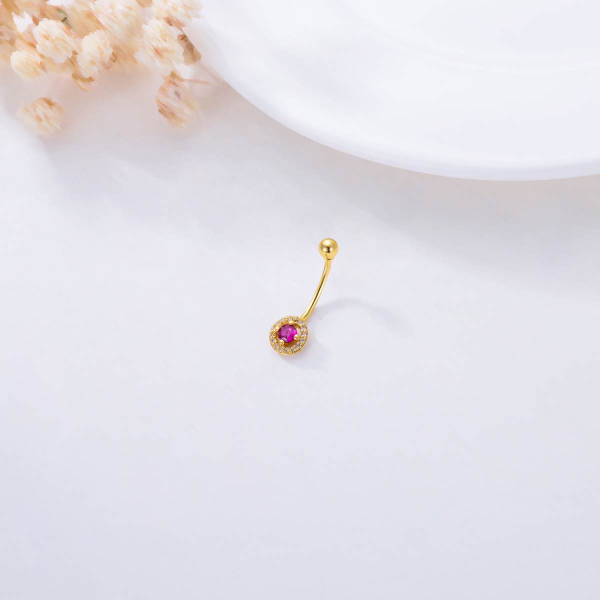 14K Gold Cubic Zirconia Personalized Birthstone Belly Button Ring-3