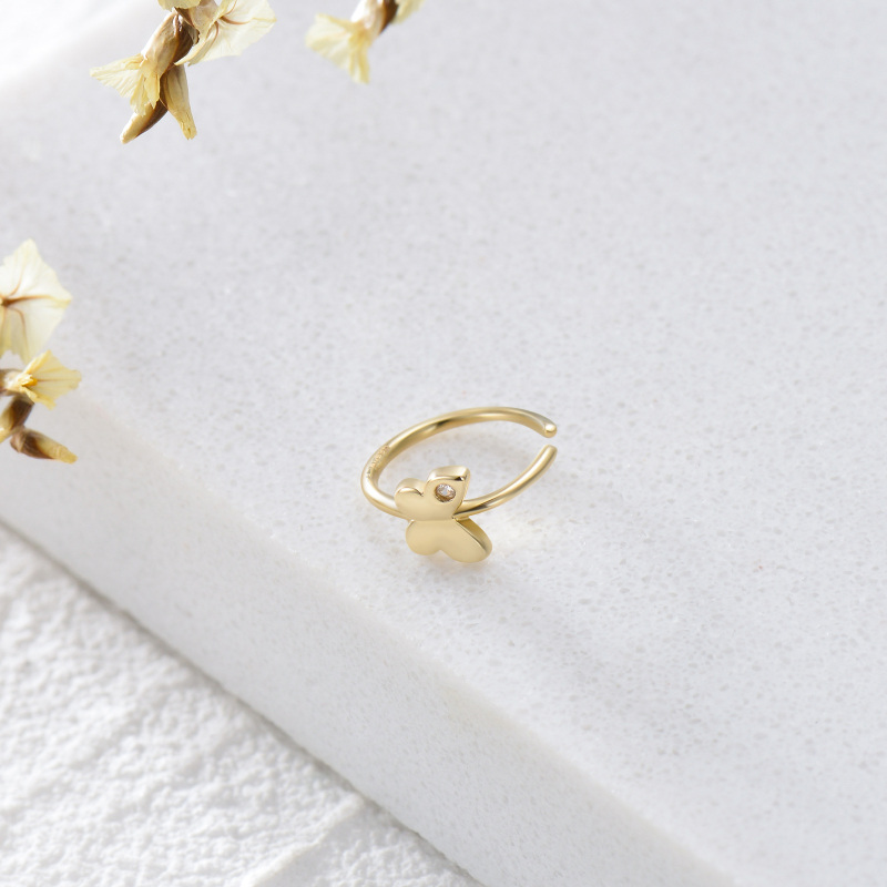Anello al naso a farfalla in oro 10K con zirconi cubici e pietra portafortuna personalizzata-5