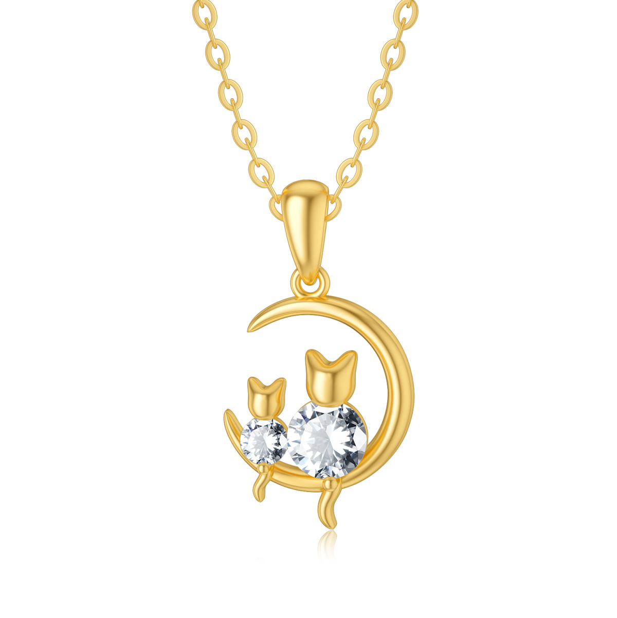 10K Gold Personalized Birthstone Cat Moon Necklace for Women-1