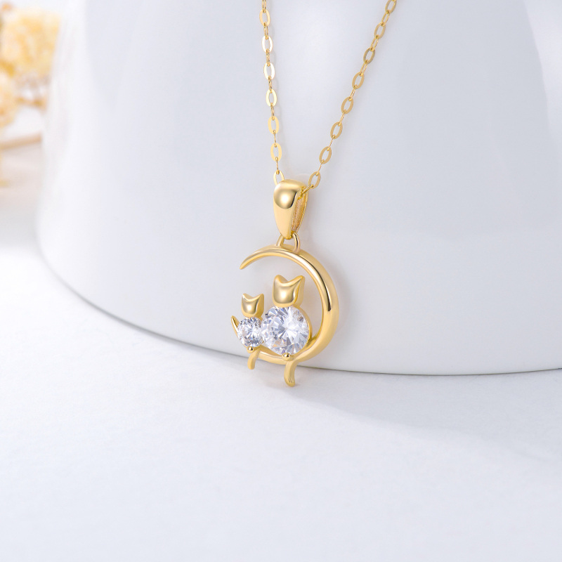 Collana con luna e gatto in oro 10K personalizzata con pietra portafortuna per donna-3