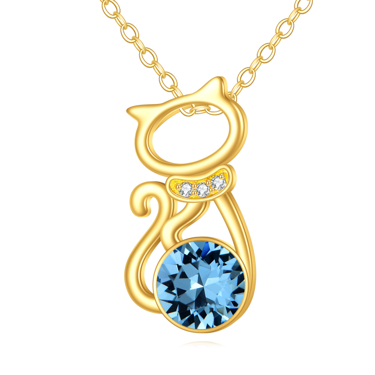 10K Gold Personalized Birthstone Cat Necklace for Women-1