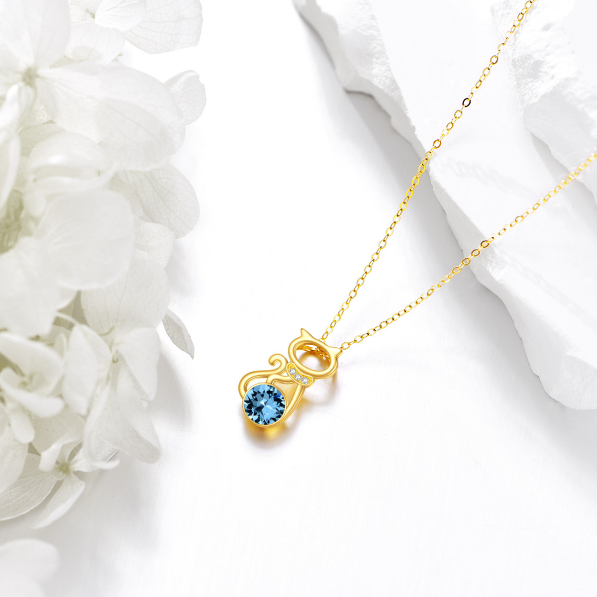 10K Gold Personalized Birthstone Cat Necklace for Women-4