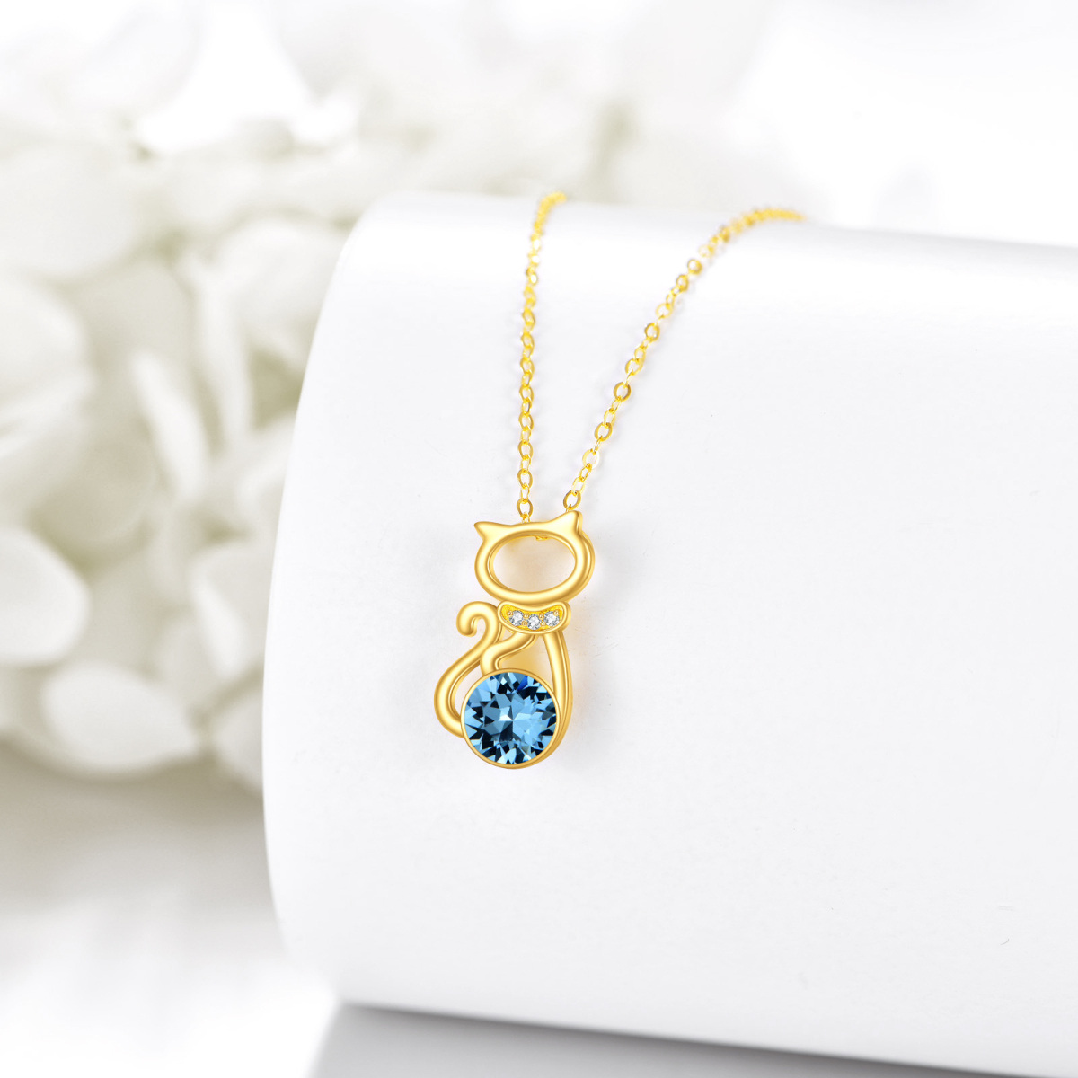 10K Gold Personalized Birthstone Cat Necklace for Women-5