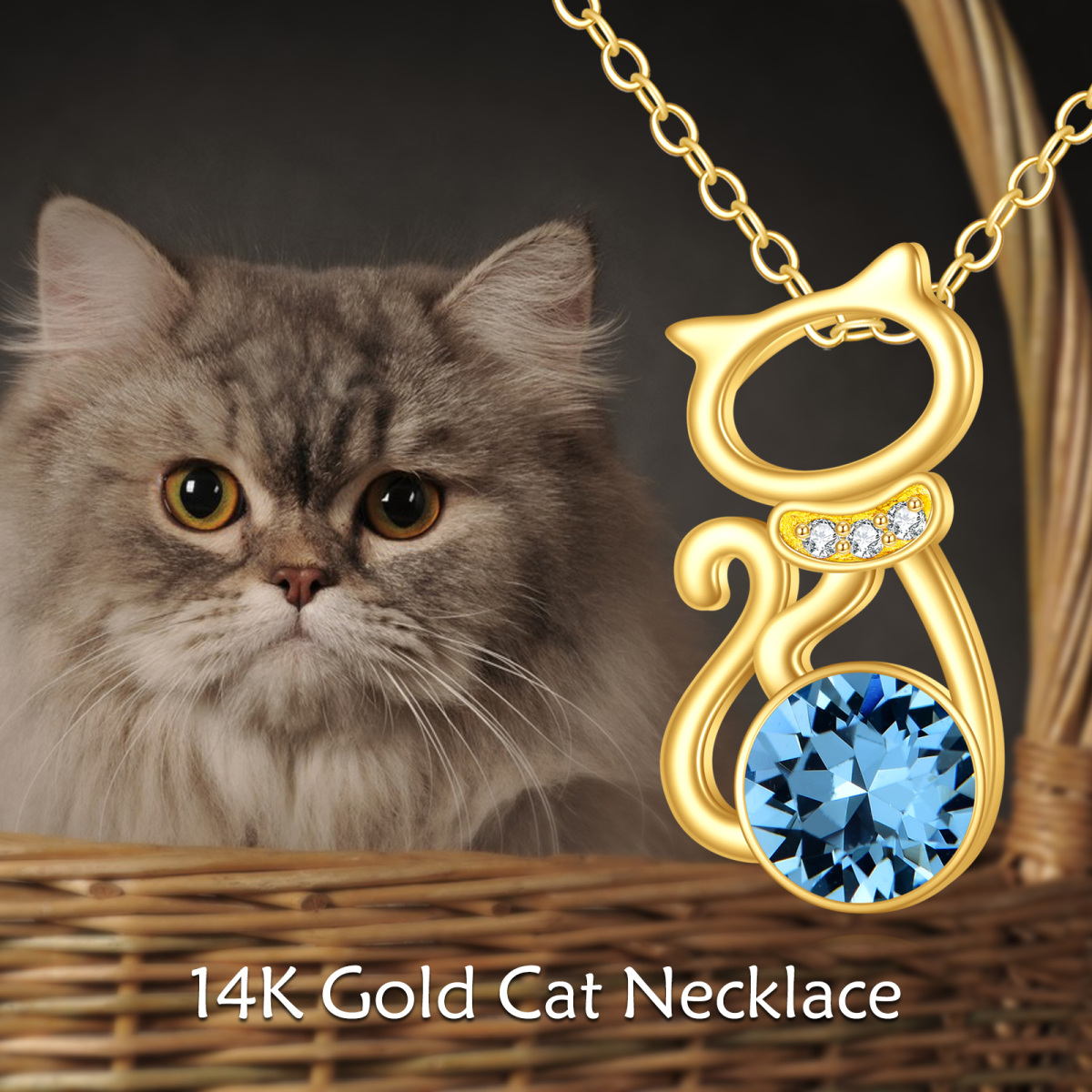 10K Gold Personalized Birthstone Cat Necklace for Women-6