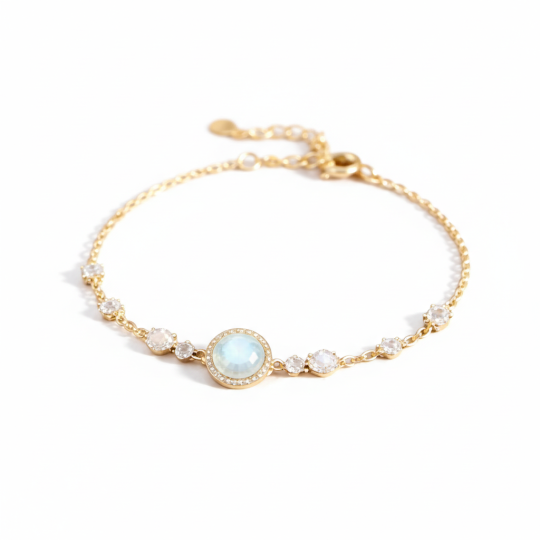 Pulsera de abalorios con piedra natal personalizada de circonio cúbico en oro de 14 quilates