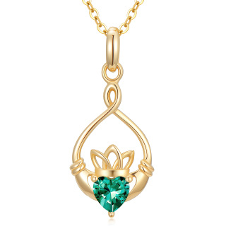 14K Gold Cubic Zirconia Personalized Birthstone & Claddagh Pendant Necklace-2