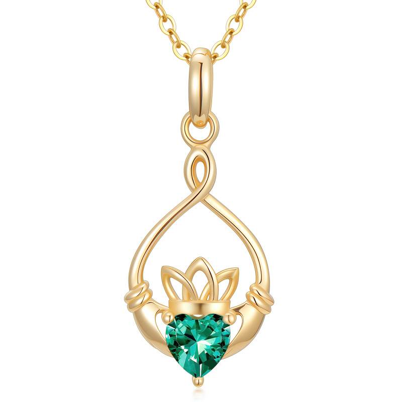 10K Gold Cubic Zirconia Personalized Birthstone & Claddagh Pendant Necklace-14