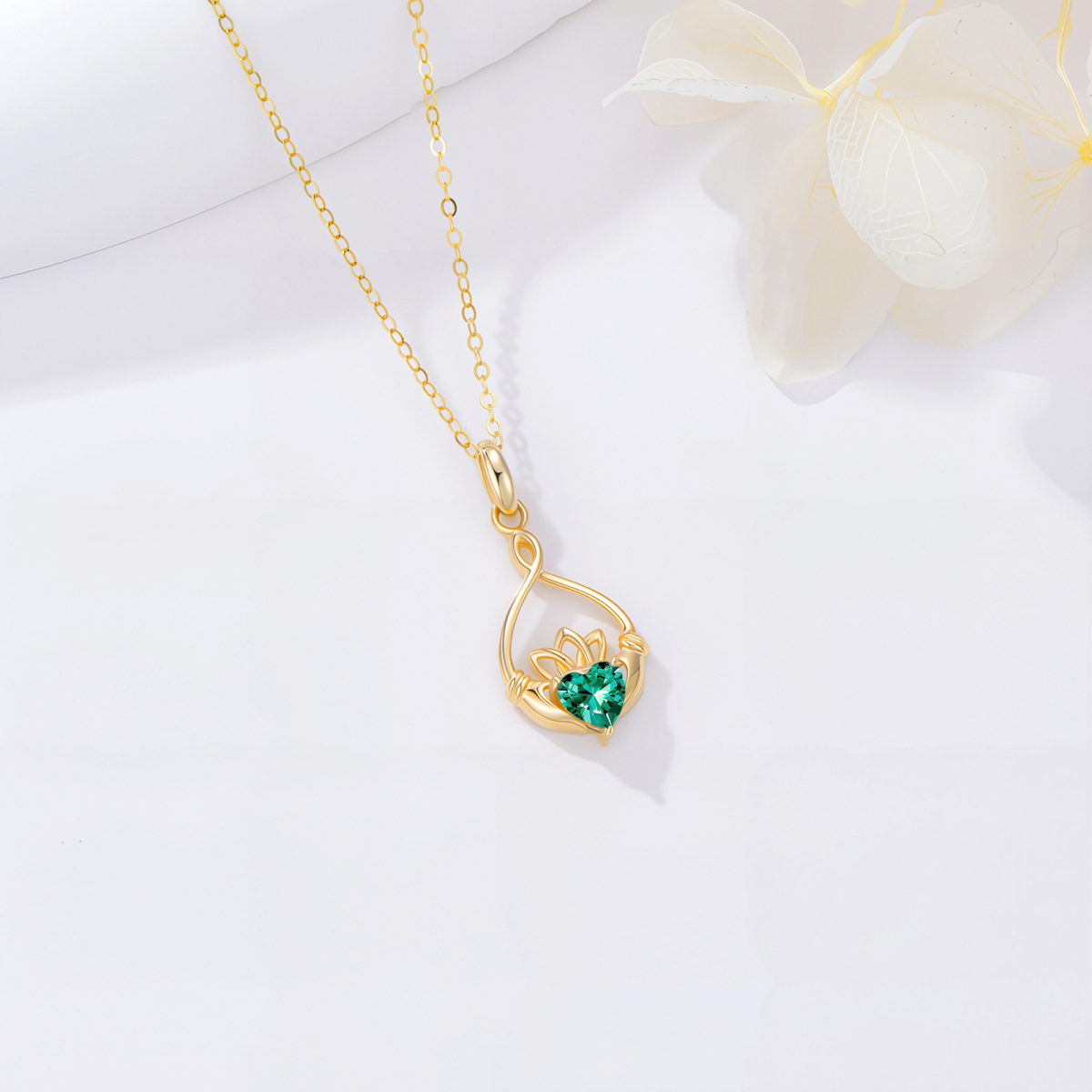 14K Gold Cubic Zirconia Personalized Birthstone & Claddagh Pendant Necklace-2