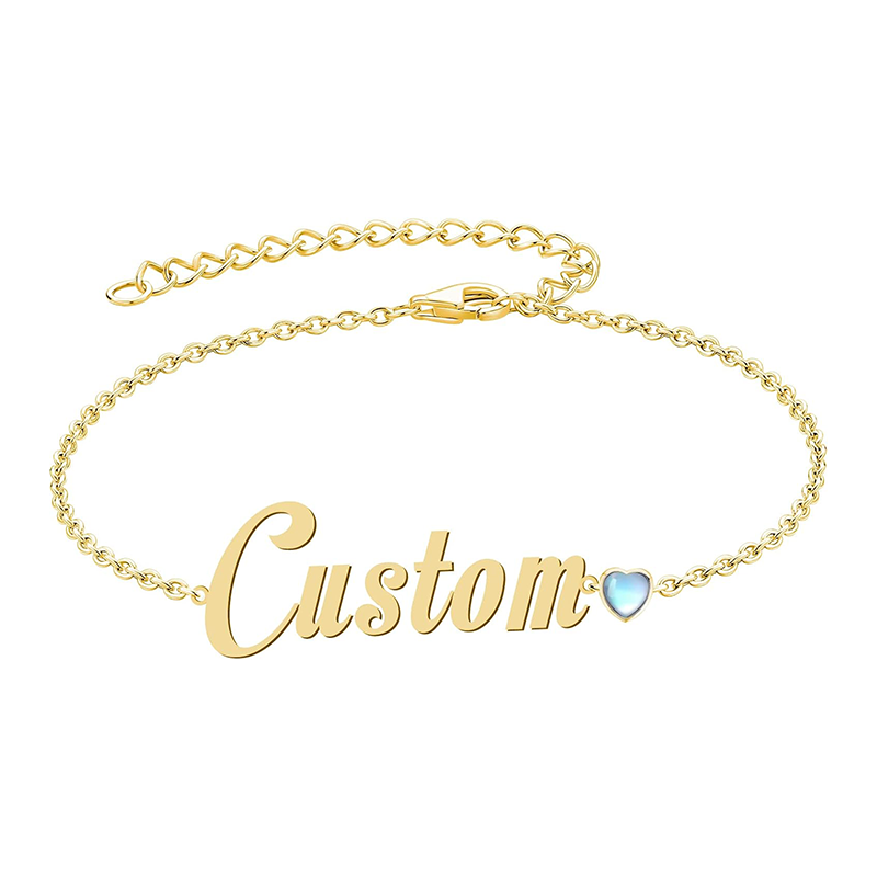 14K Gold Cubic Zirconia Personalized Birthstone Classic Name Pendant Bracelet for Women-1