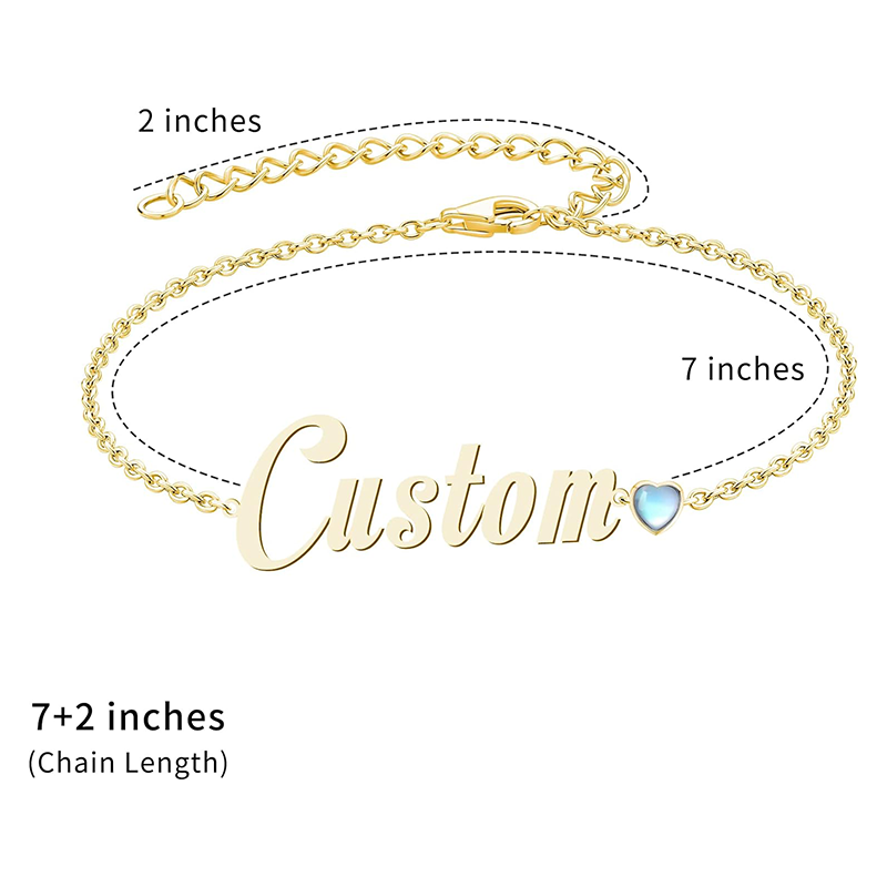 14K Gold Cubic Zirconia Personalized Birthstone Classic Name Pendant Bracelet for Women-3