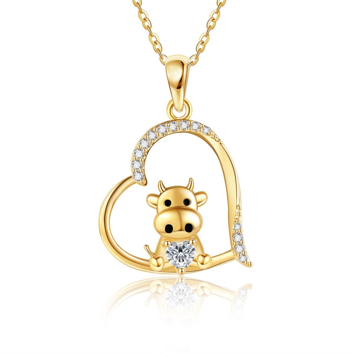 10K Gold Personalized Birthstone Cow Heart Necklace for Women-1