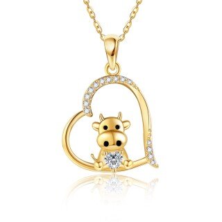 10K Gold Personalized Birthstone Cow Heart Necklace for Women-2