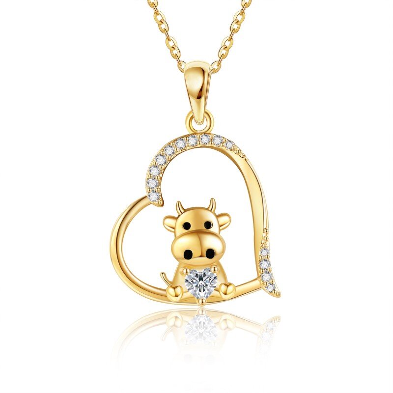 10K Gold Personalized Birthstone Cow Heart Necklace for Women-1