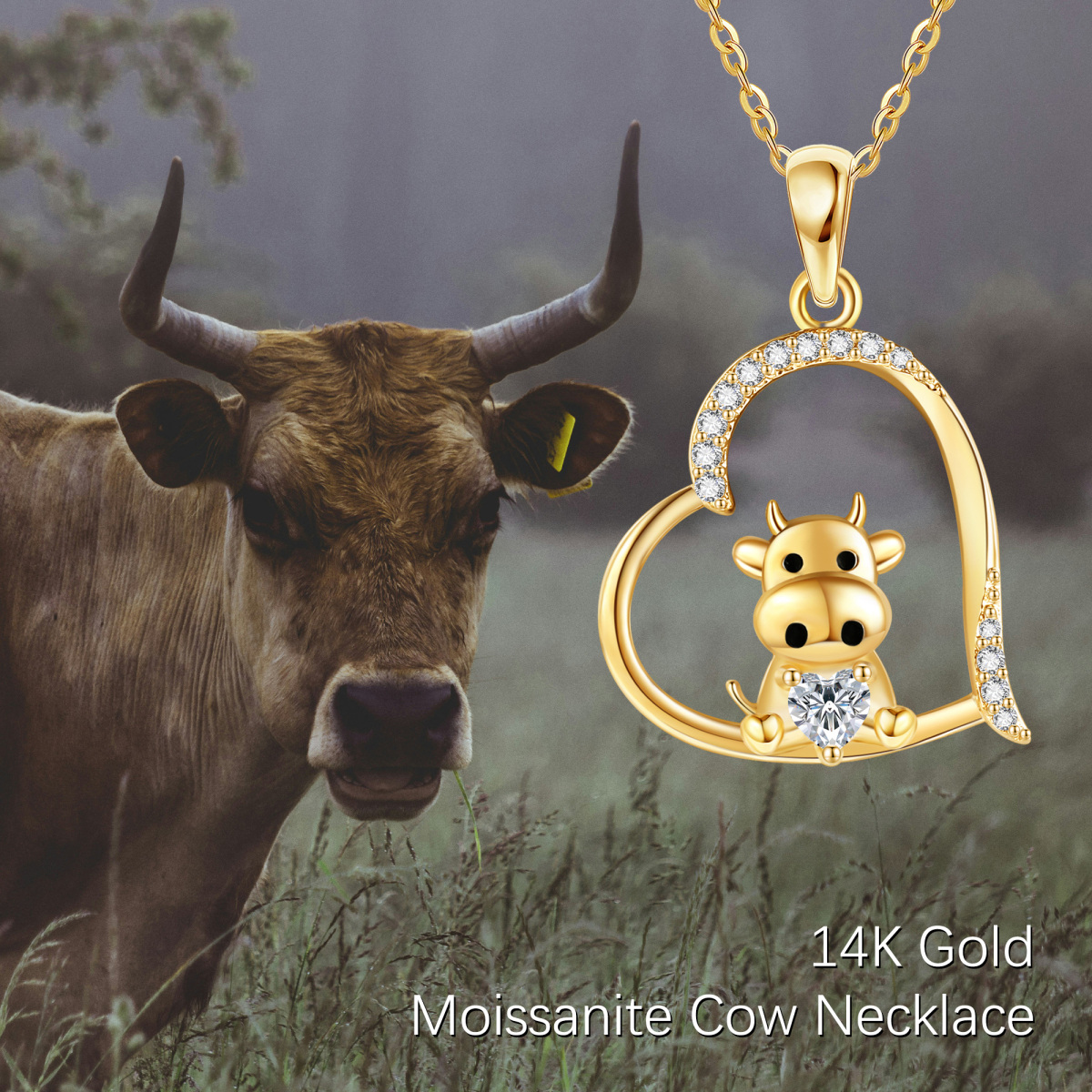 10K Gold Personalized Birthstone Cow Heart Necklace for Women-5