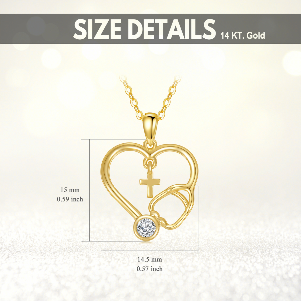 14K Gold Personalized Birthstone Cross Heart Stethoscope Necklace for Women-5