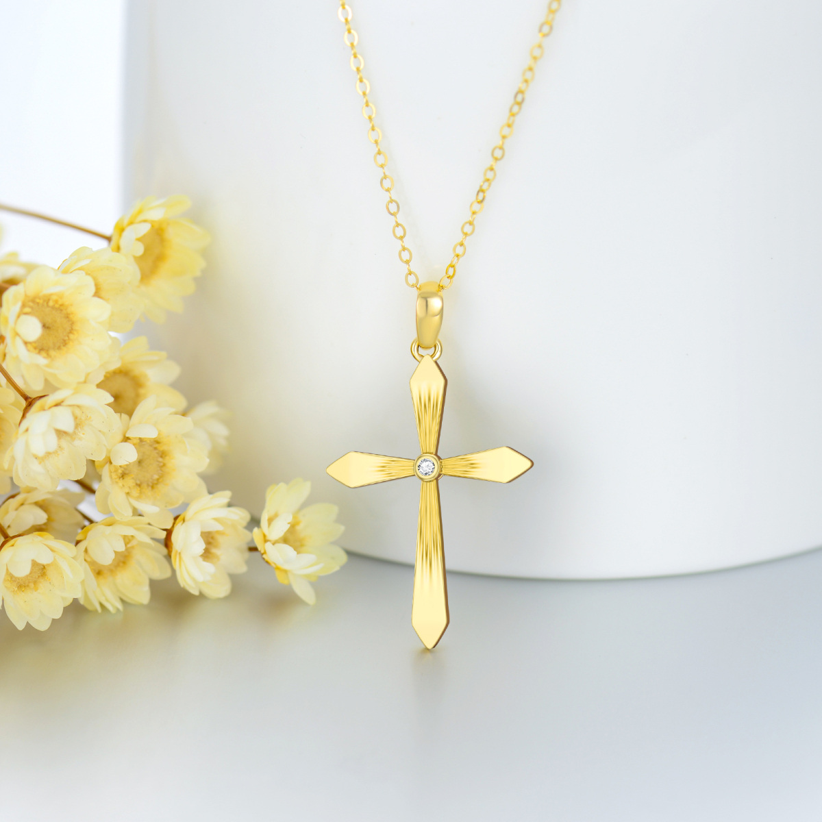 10K Gold Personalized Birthstone Cross Necklace for Women-3