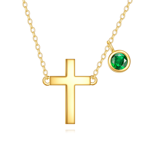 10K Gold Cubic Zirconia Personalized Birthstone & Cross Pendant Necklace