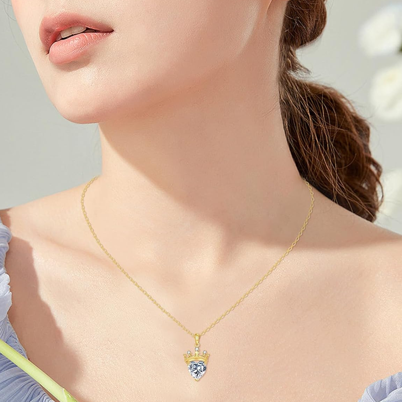 Collier en or 14 carats personnalisé avec pierre de naissance, couronne et cœur pour femme-2