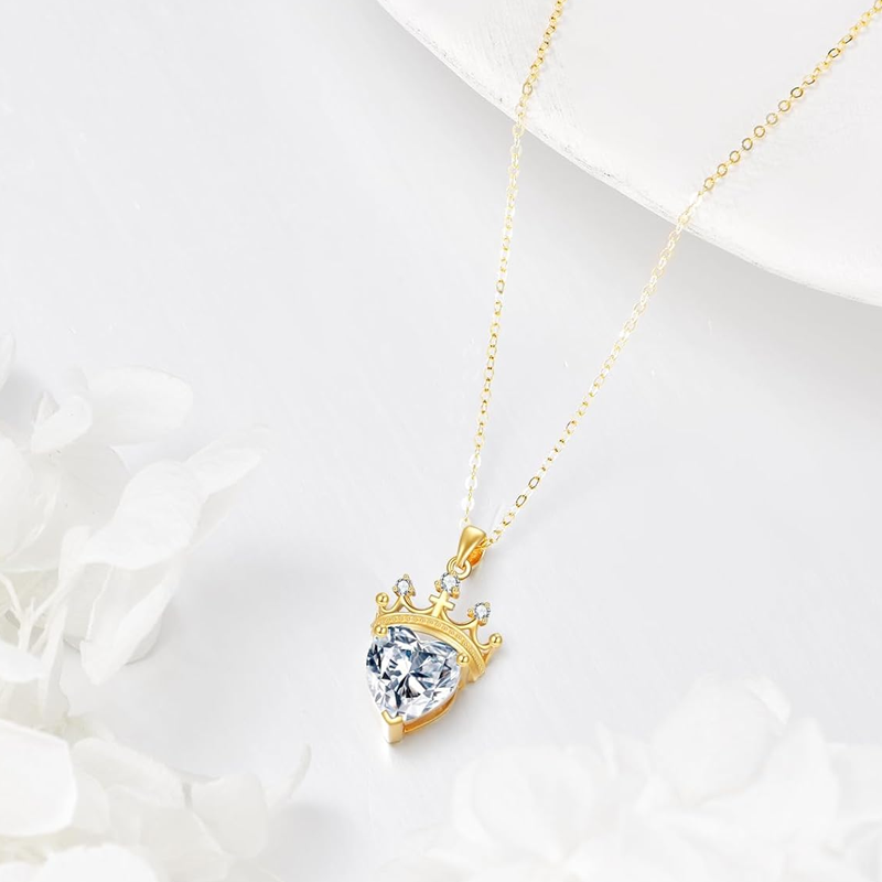 10K gouden gepersonaliseerde geboortesteen kroonhartketting voor vrouwen-3