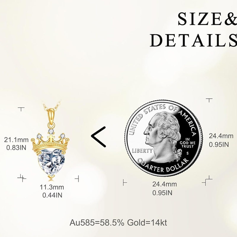 Collier en or 14 carats personnalisé avec pierre de naissance, couronne et cœur pour femme-4