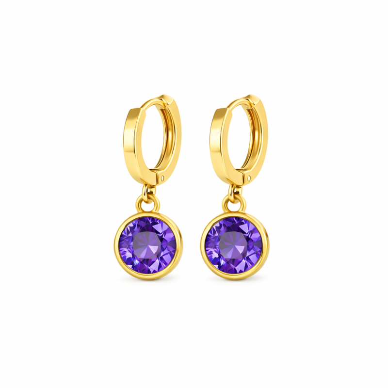 Boucles d'oreilles pendantes en or 10K avec zircon cubique et pierre de naissance personnalisée-1