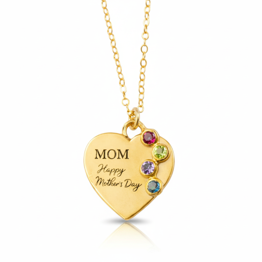 10K Gold Personalized Birthstone & Engravable & Heart Pendant Necklace