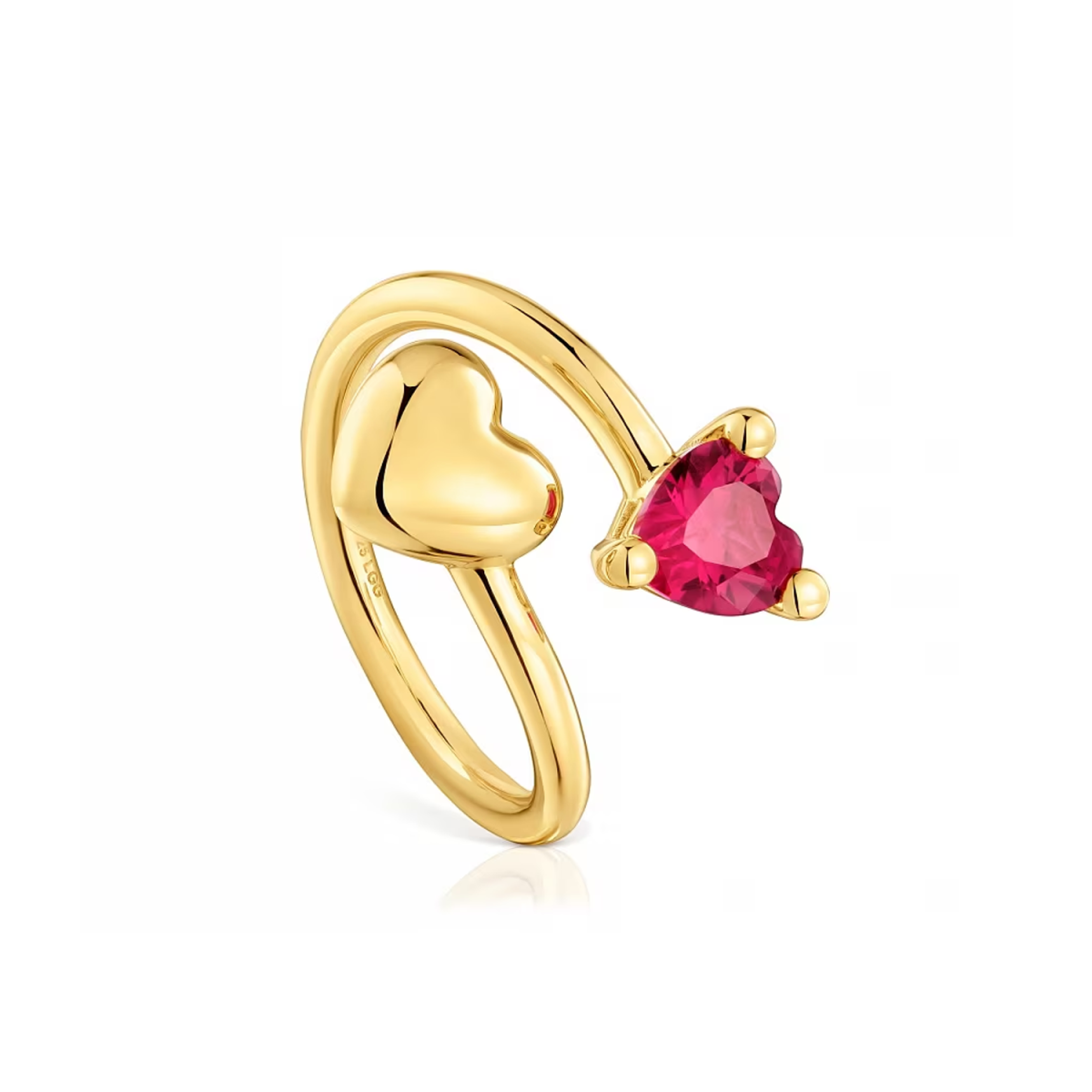 Anillo abierto con corazón y piedra natal grabada personalizada en oro de 14 quilates-4