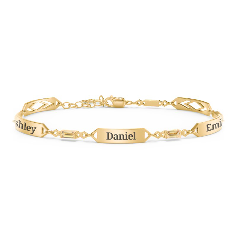Pulsera de identificación personalizada con grabado de piedra de nacimiento y circonita cúbica en oro de 10 quilates para mujer-1