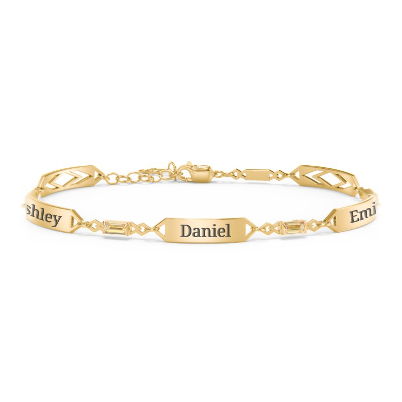 14K Gold Cubic Zirconia Personalized Birthstone Engraving Identification Bracelet Women-1