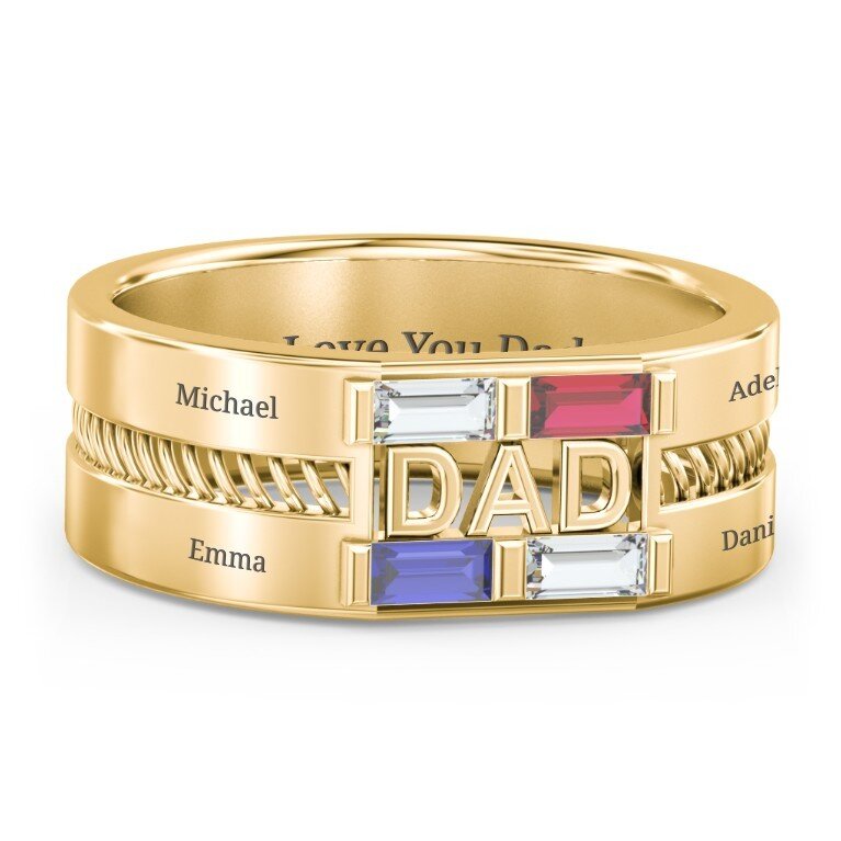 14K Gold Personalised Birthstone Engraving Ring For Men-1