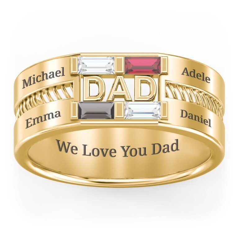 10K Gold Personalised Birthstone Engraving Ring For Men-2