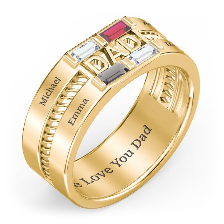 10K Gold Personalised Birthstone Engraving Ring For Men-3